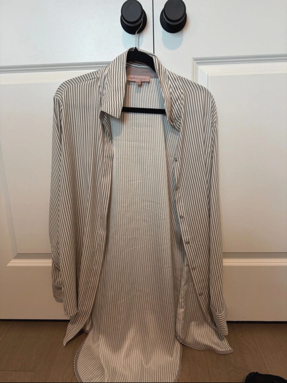 Philosophy Cream and Gray Striped Button-Down Shirt